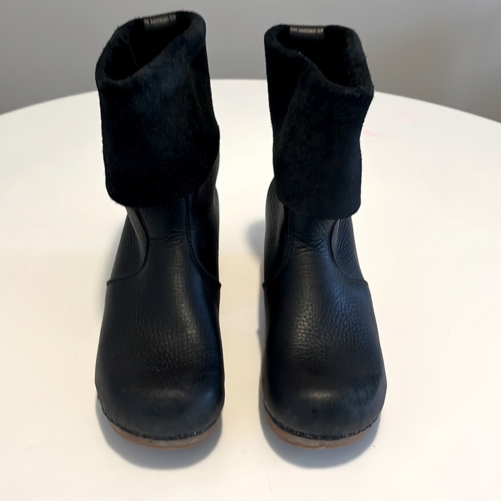 Sanita 'Alison' Roll-top wooden Clog Boots in Black